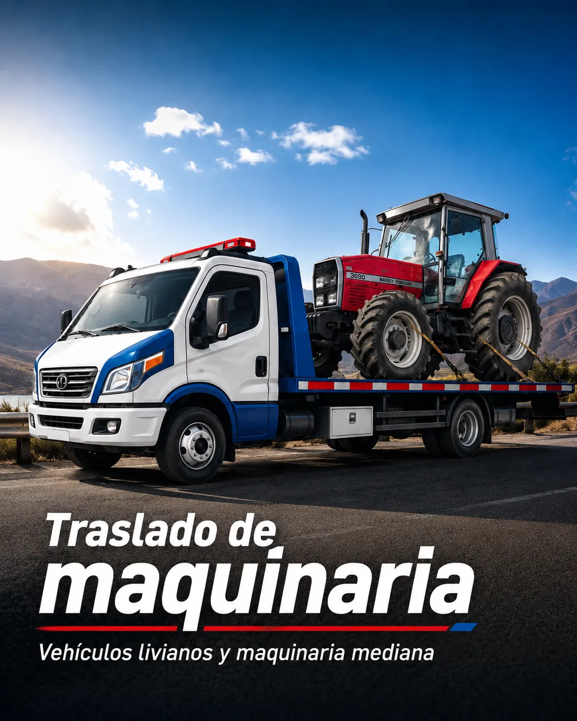 Grúa Santa María trasladando maquinaria agrícola